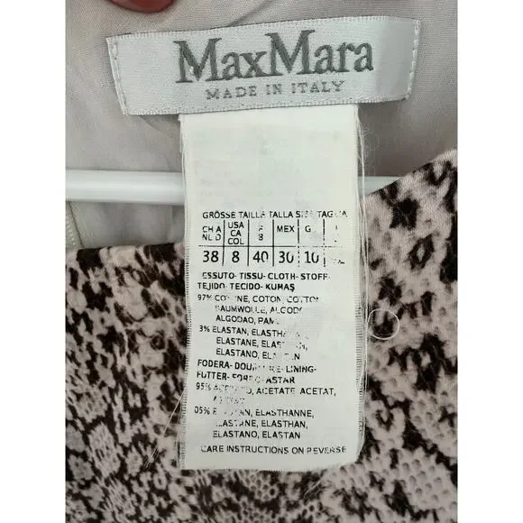 MaxMara A-Line Snakeskin Print Career Knee Length Bateau Neckline Dress 8
